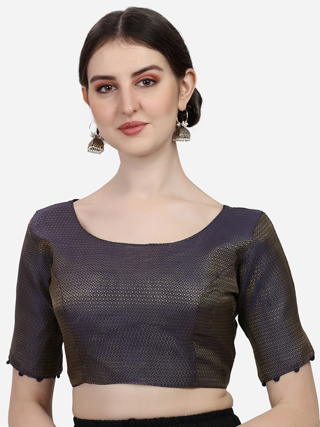 

Fab Viva Women Woven Design Jacquard Saree Blouse, Navy blue