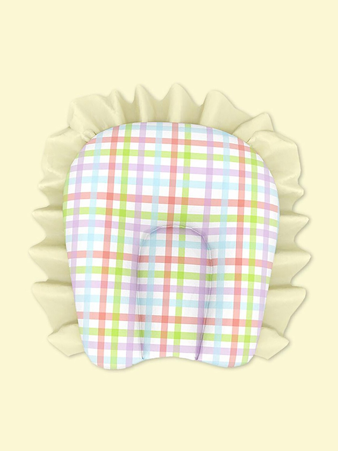 

Fancy Fluff Kids Checked Organic Cotton Pillow, White