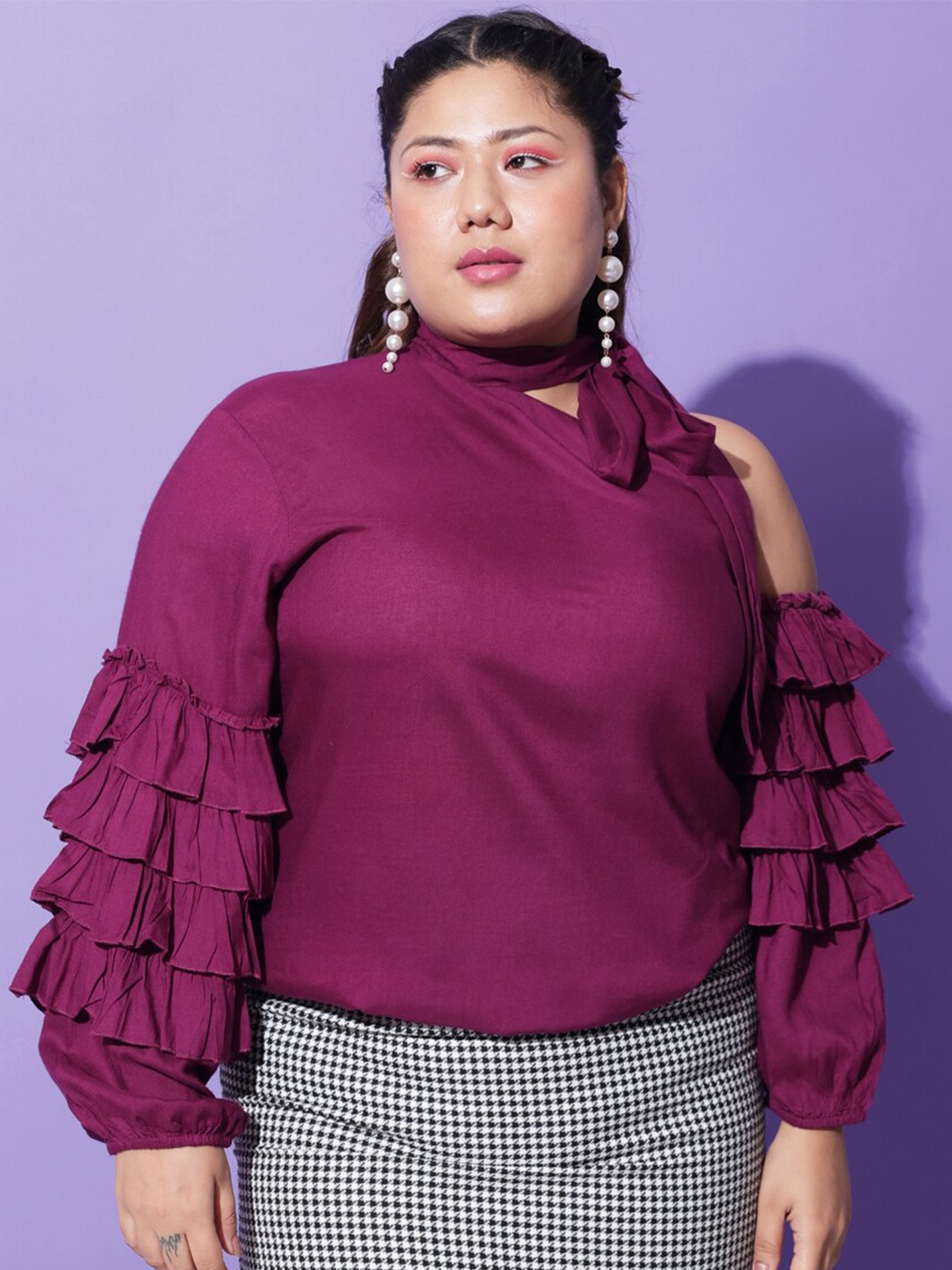 

BEYOUND SIZE - THE DRY STATE Plus Size Women Purple Ruffles Top