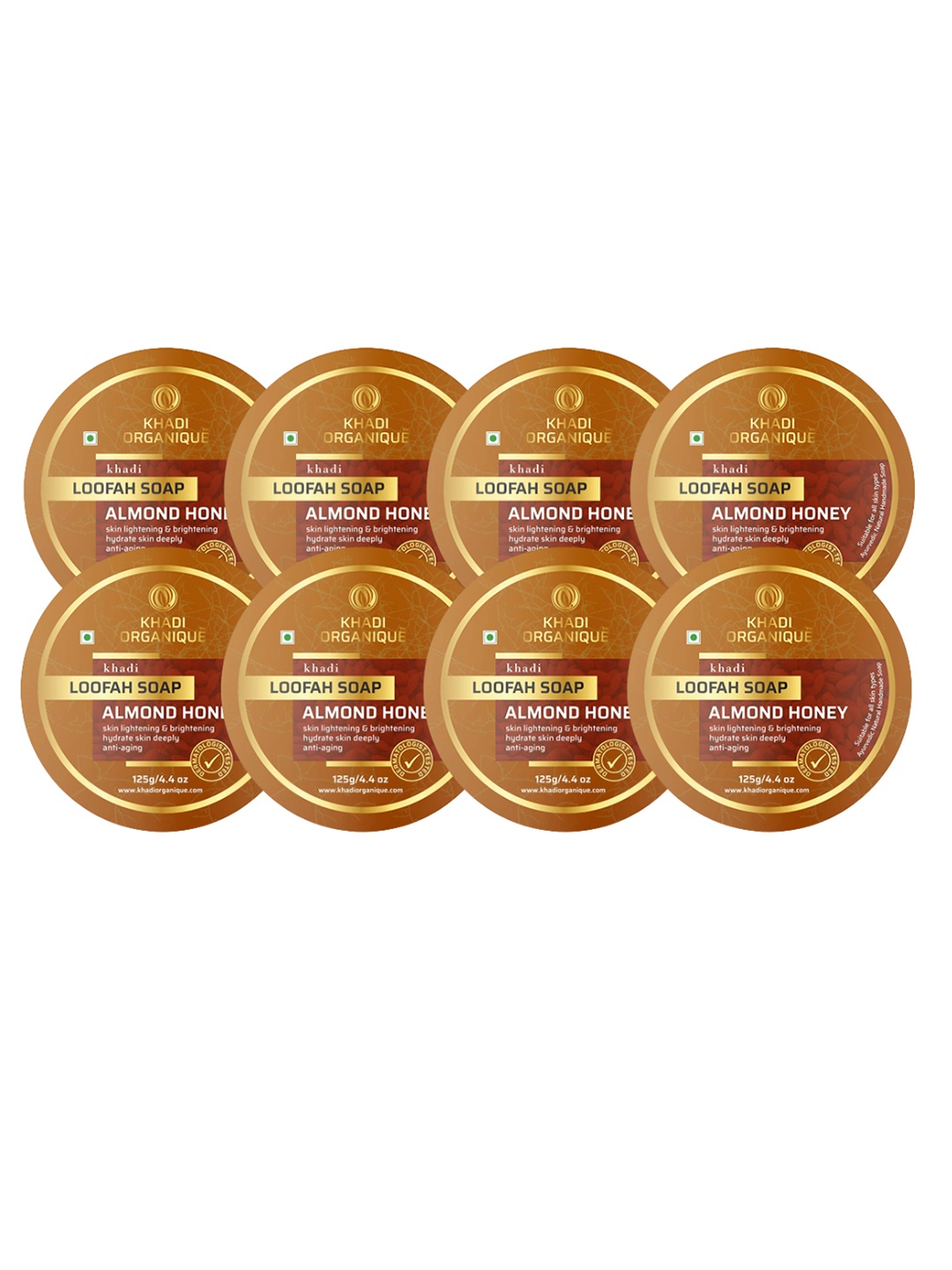 

Khadi Organique Set Of 8 Almond Honey Loofah Soap 125 gm Each, Red