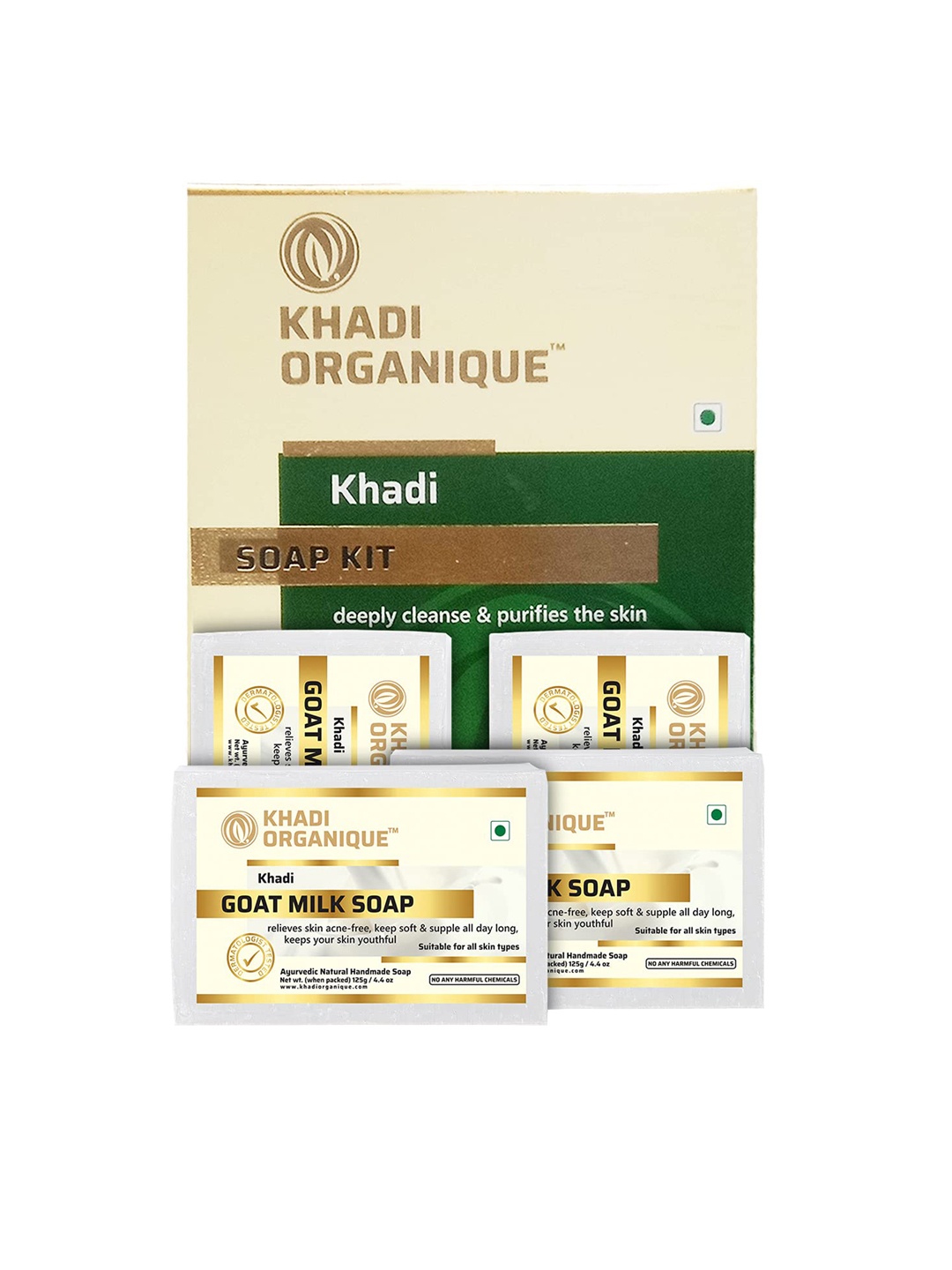 

Khadi Organique Set of 4 Goat Milk Handmade Soap with Essential Oils 125 g (Each), Off white