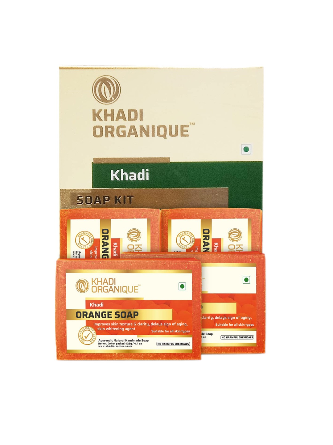 

Khadi Organique Set of 4 Orange Handmade Soap with Essential Oils 125 g (Each)
