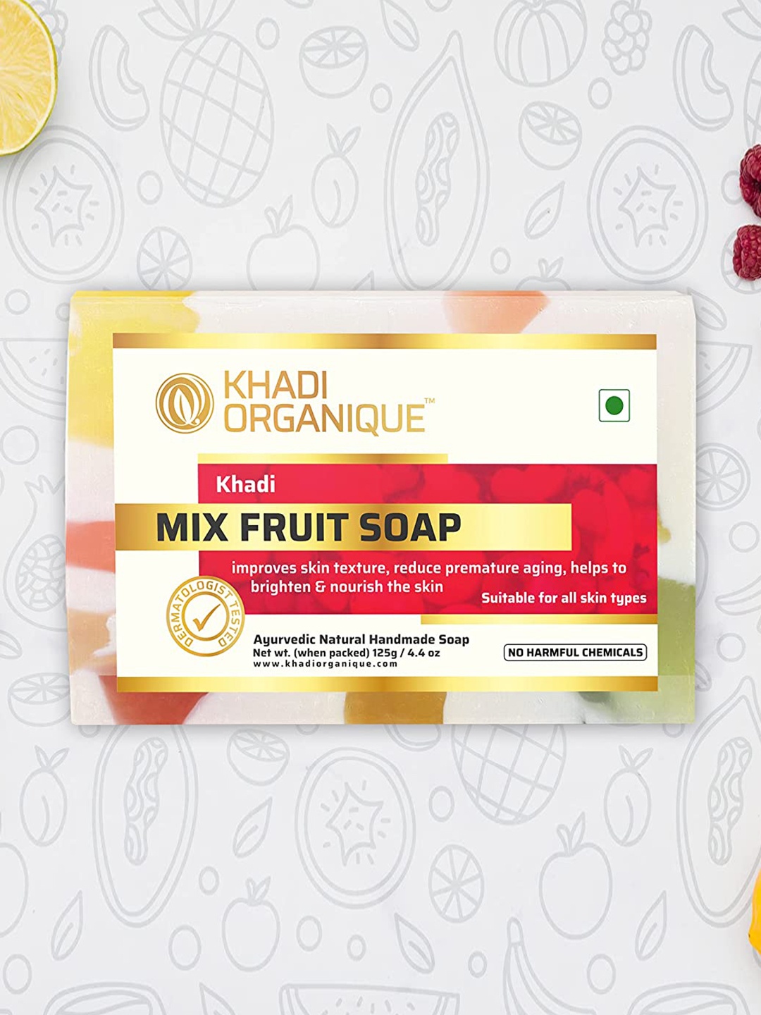 

Khadi Organique Set of 8 Mix Fruit Herbal Soap with Essential Oils - 125g Each, Multi