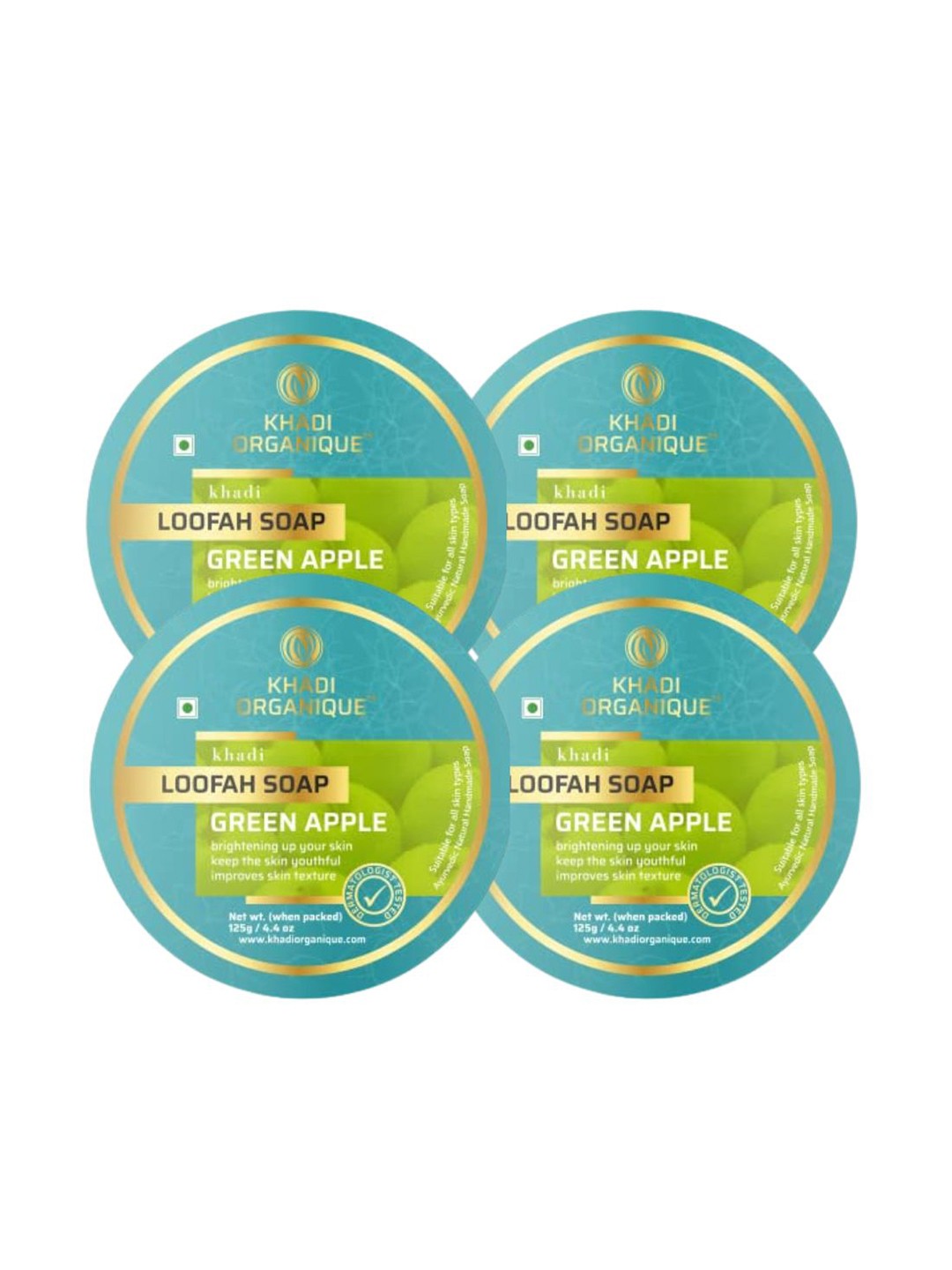 

Khadi Organique Set of 4 Green Apple Loofah Soap with Essential Oils 125 gm (Each)