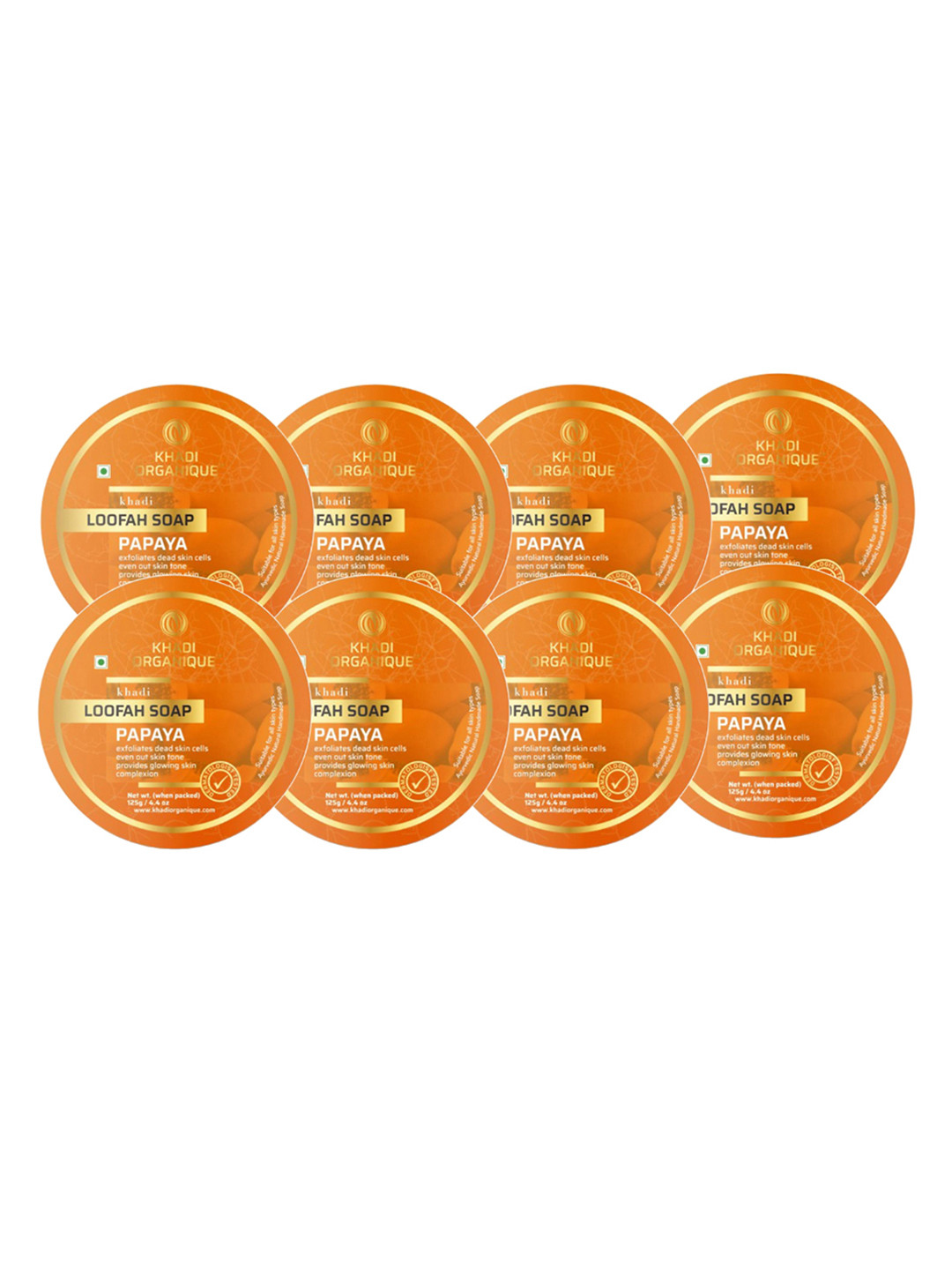 

Khadi Organique Set of 8 Papaya Loofah Soap with Essential Oils 125 gm (Each), Orange