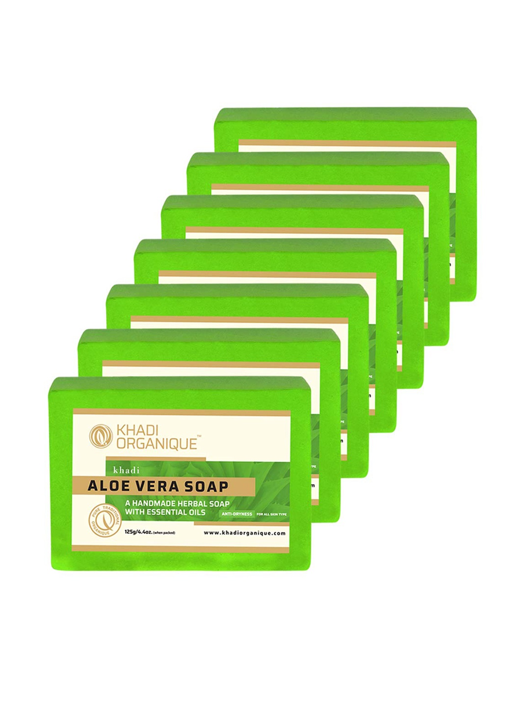 

Khadi Organique Set of 7 Aloe Vera Handmade Soap with Essential Oils 125 g (Each), Green