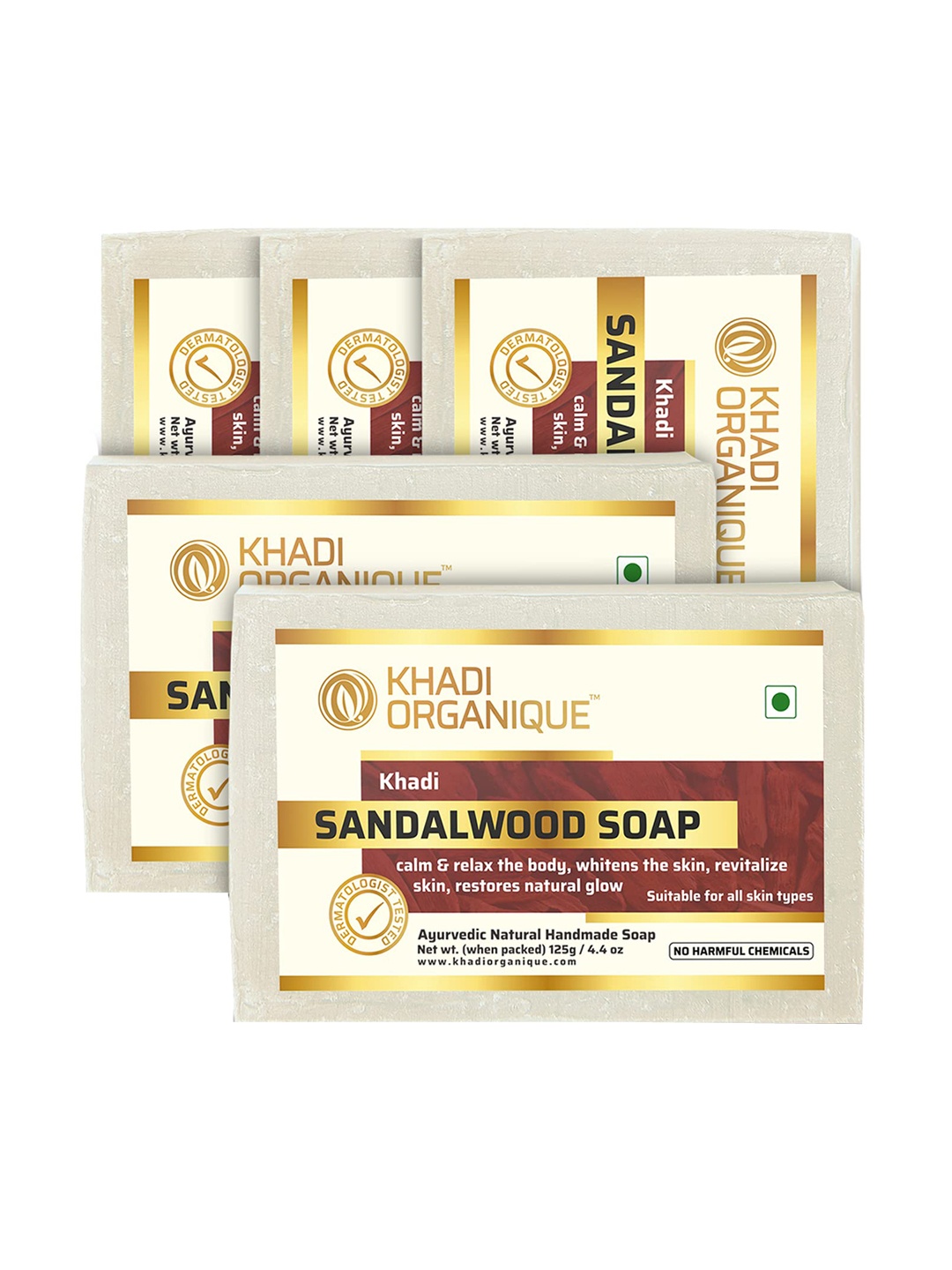 

Khadi Organique Set of 5 Sandalwood Handmade Soap 125 g (Each), Brown