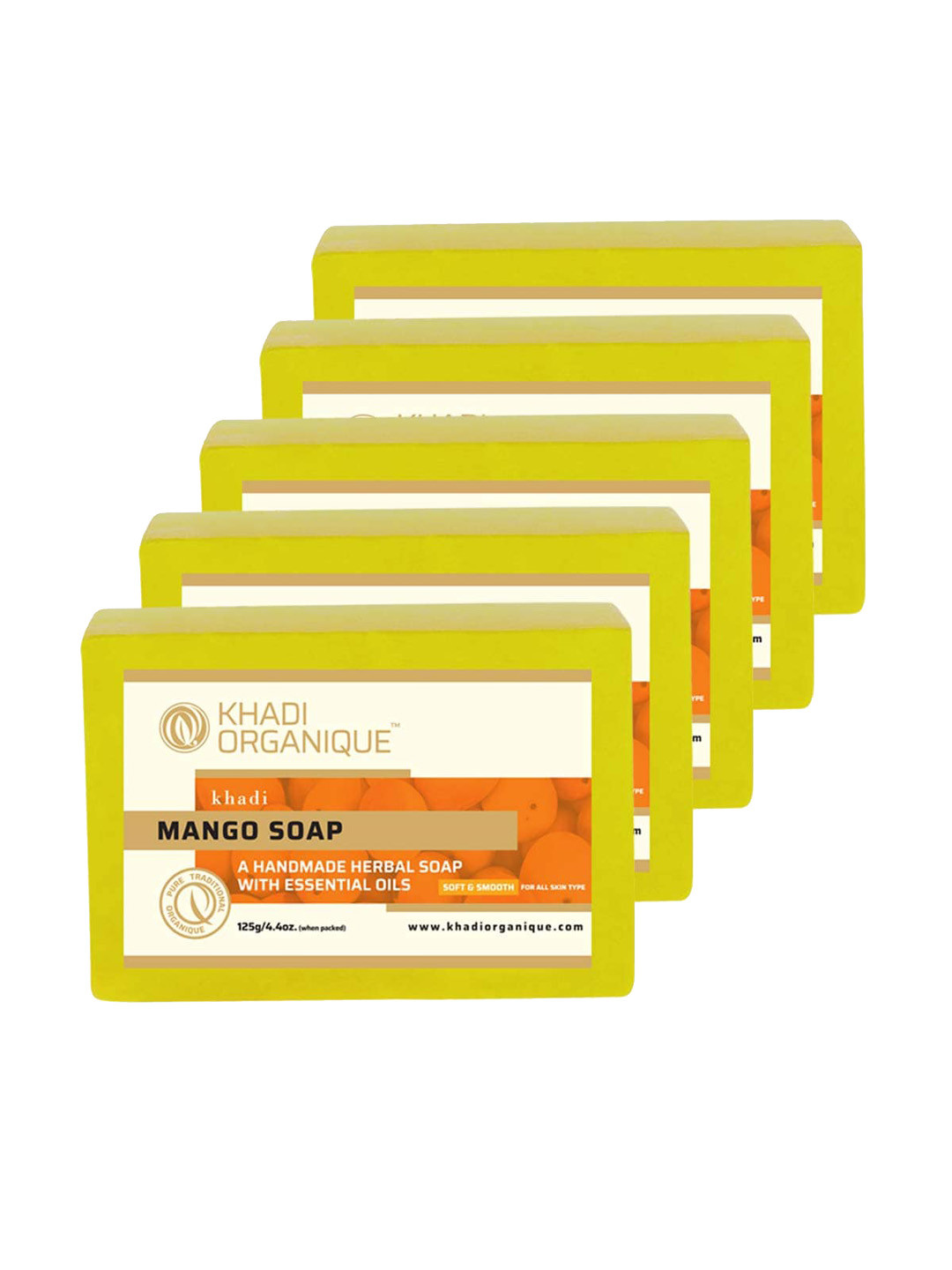 

Khadi Organique Set Of 5 Mango Herbal Soap 125gm Each, Yellow