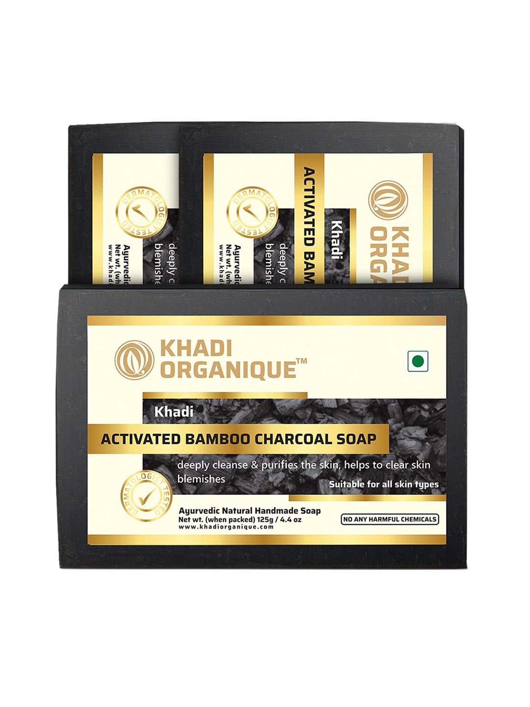 

Khadi Organique Set of 3 Activated Bamboo Charcoal Handmade Soap 125 g (Each), Black