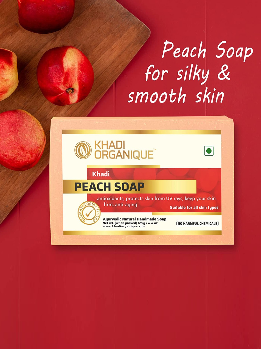 

Khadi Organique Set Of 5 Peach Handmade Soap 125g Each, Beige