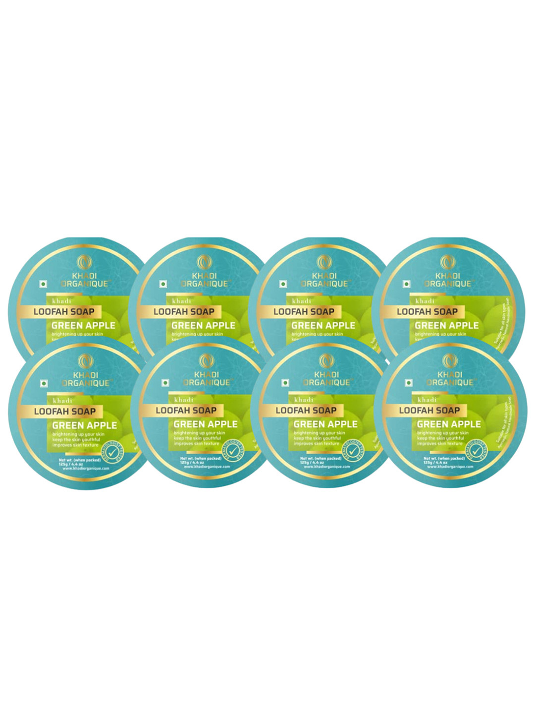 

Khadi Organique Set Of 8 Green Apple Loofah Soap with Essential Oils - 125g Each