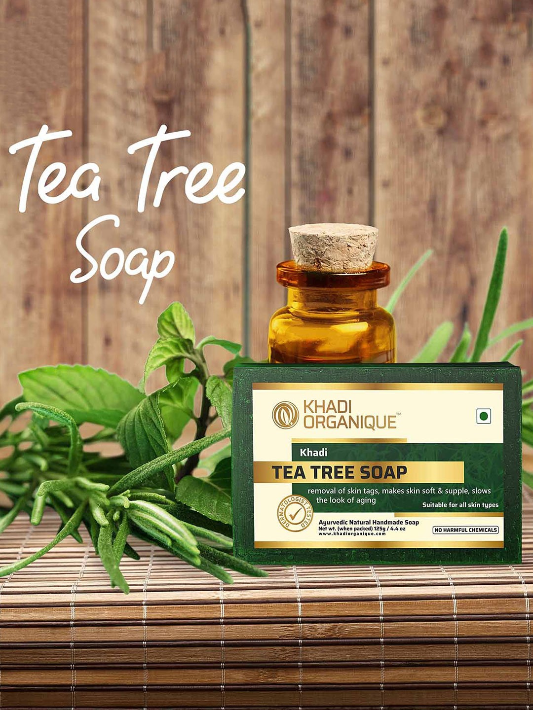 

Khadi Organique Set Of 5 Tea Tree Herbal Soap with Essential Oils - 125g each, Green