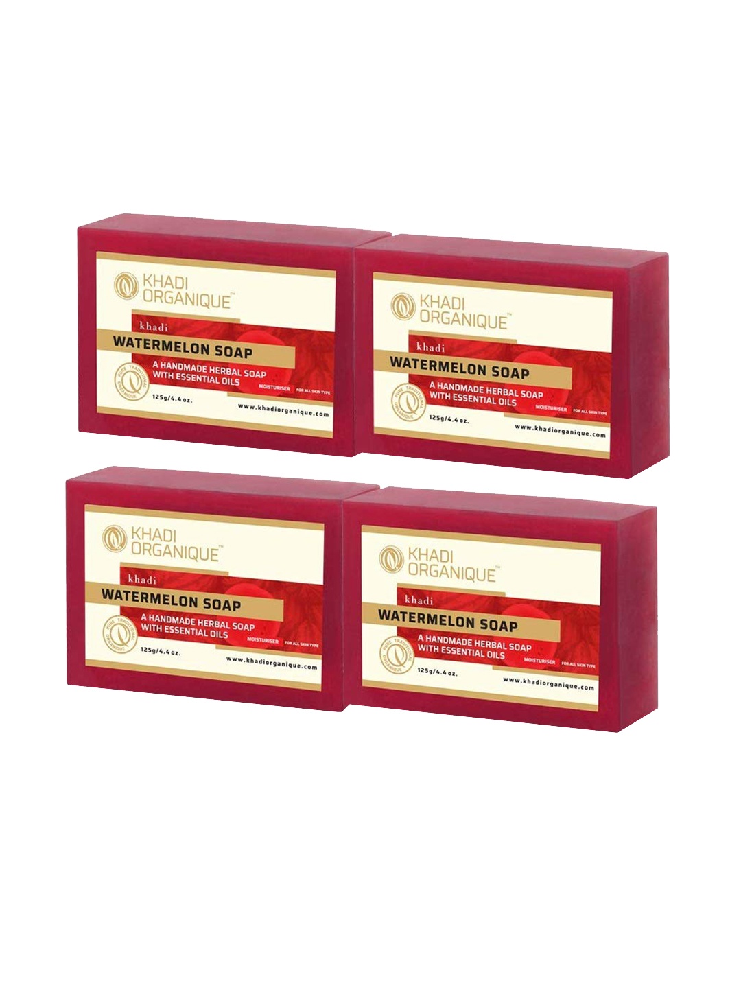 

Khadi Organique Set of 4 Watermelon Handmade Soap with Essential Oils 125 g (Each), Red