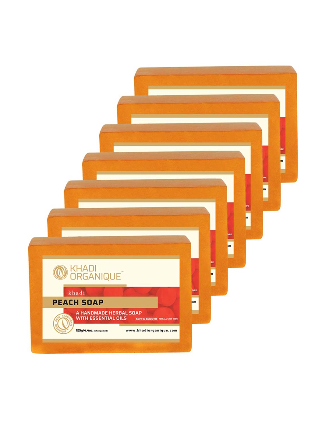 

Khadi Organique Set of 7 Peach Handmade Soap with Essential Oils 125 g (Each), Orange