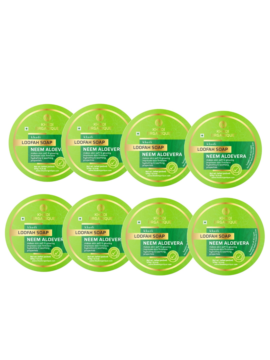 

Khadi Organique Set Of 7 Neem Aloevera Loofah Soap 125gm Each, Green