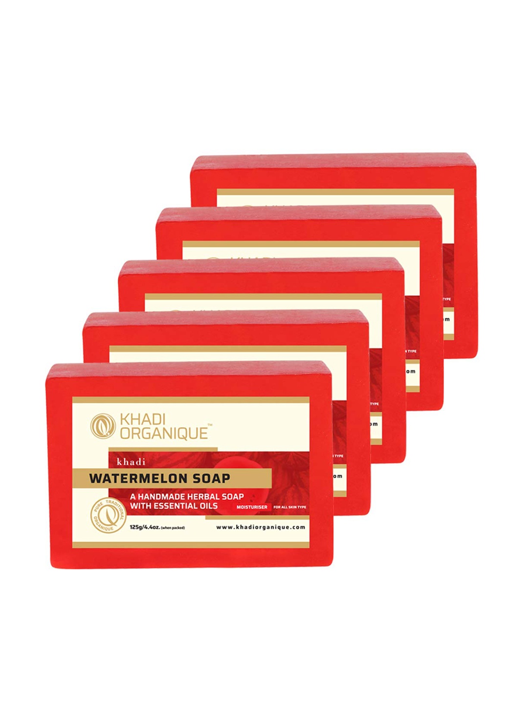 

Khadi Organique Set of 5 Watermelon Handmade Soap with Essential Oils 125 g (Each), Red