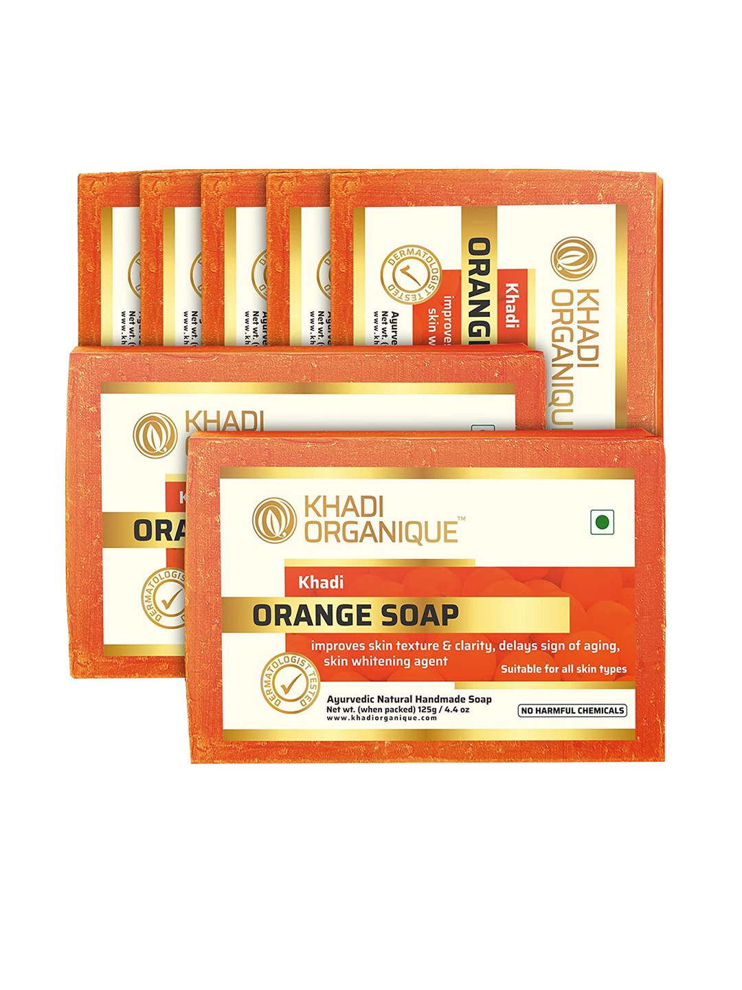 

Khadi Organique Set of 7 Orange Handmade Soap with Essential Oils 125 g (Each)