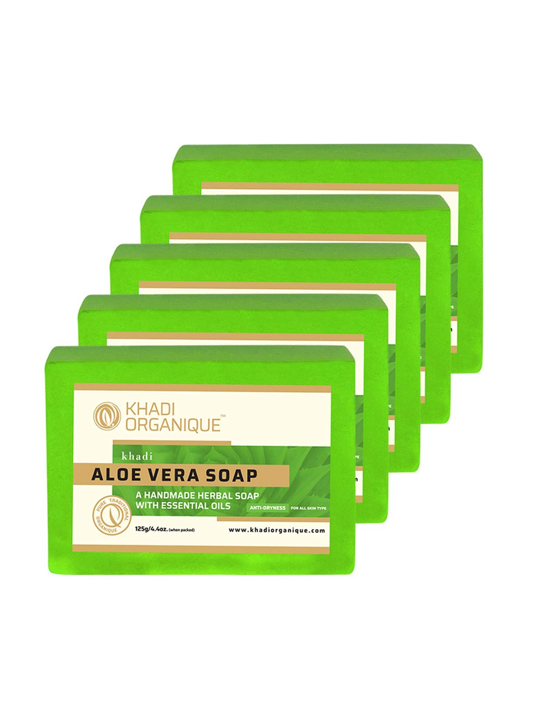 

Khadi Organique Set of 5 Aloe Vera Handmade Soap with Essential Oils 125 g (Each), Green