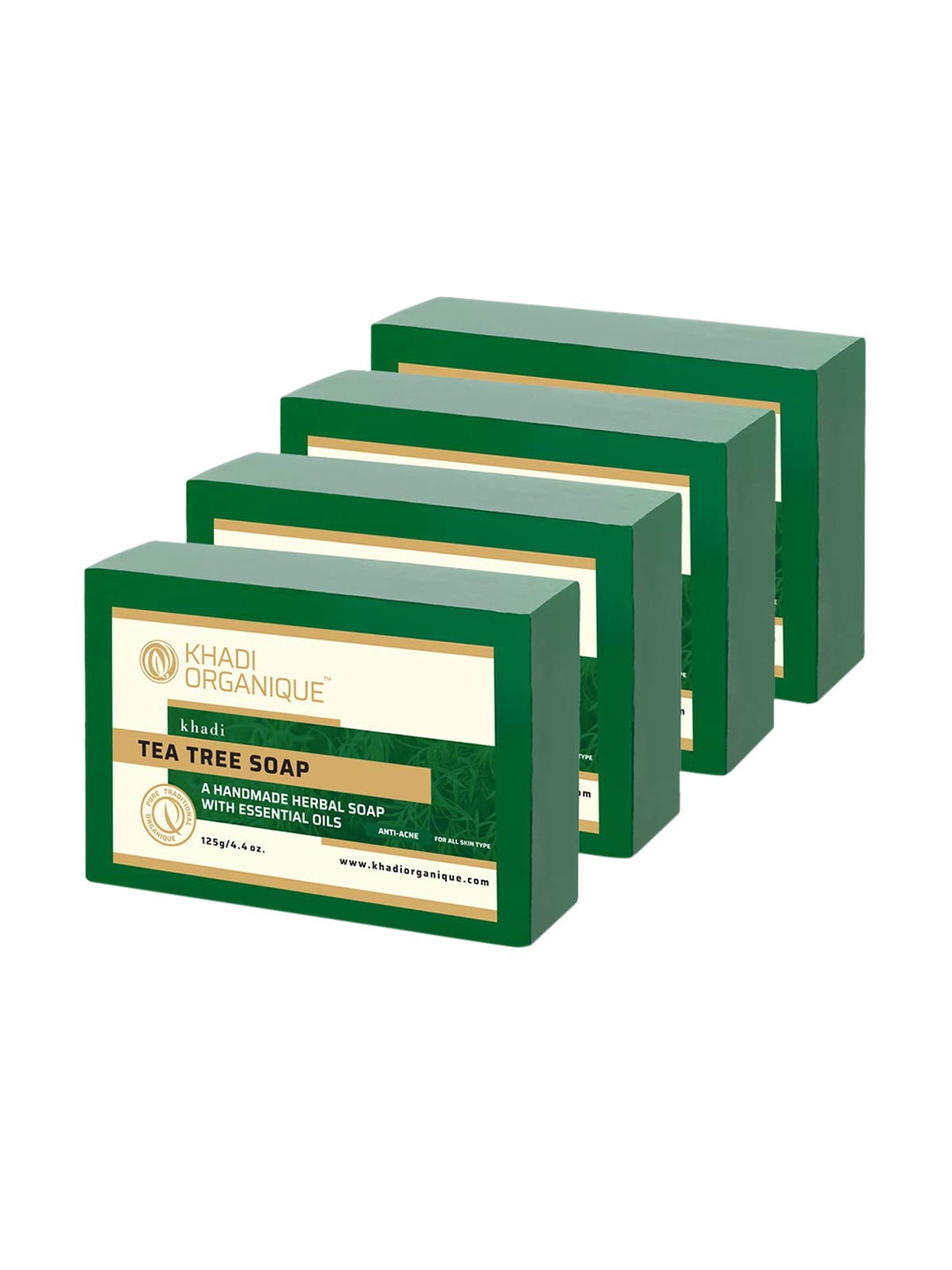 

Khadi Organique Set Of 4 Tea Tree Herbal Soap with Essential Oils - 125g each, Green
