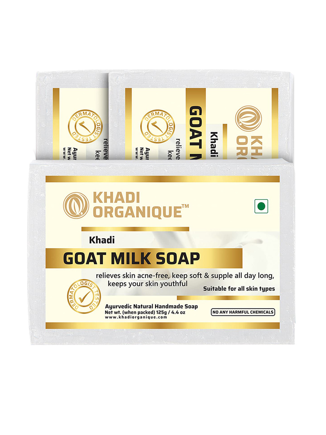 

Khadi Organique Set of 3 Goat Milk Handmade Soap with Essential Oils 125 g (Each), Off white