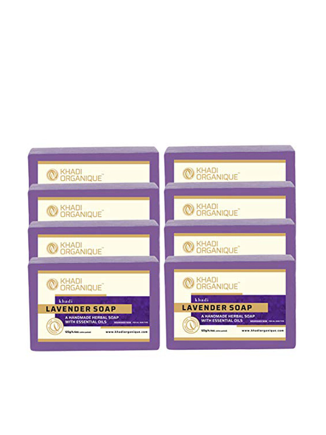

Khadi Organique Set of 8 Lavender Handmade Soap with Essential Oils 125 g (Each), Purple