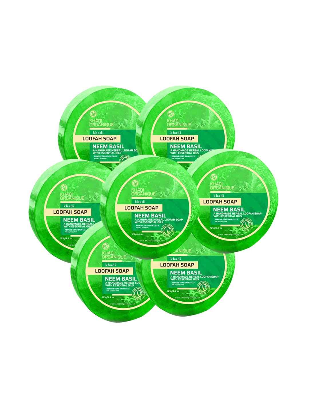 

Khadi Organique Set Of 7 Neem Basil Loofah Soap 125 g, Transparent