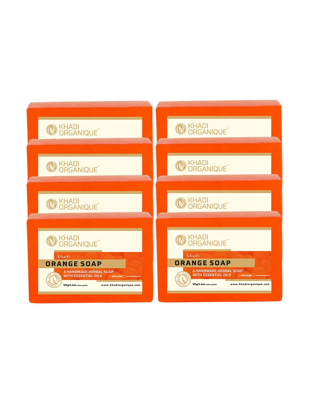 

Khadi Organique Set of 8 Orange Handmade Soap with Essential Oils 125 g (Each)