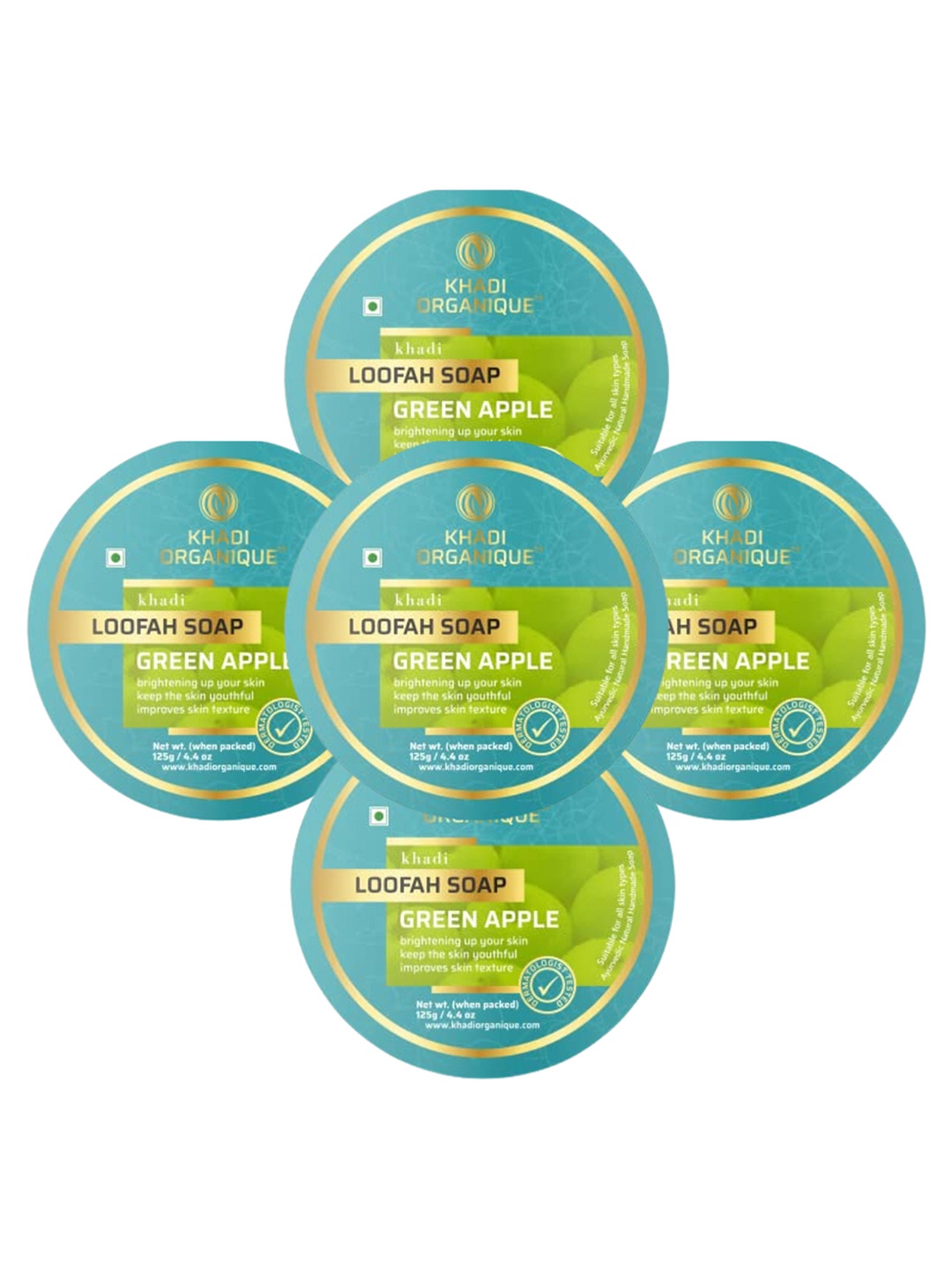 

Khadi Organique Set Of 5 Green Apple Loofah Soap with Essential Oils - 125g Each