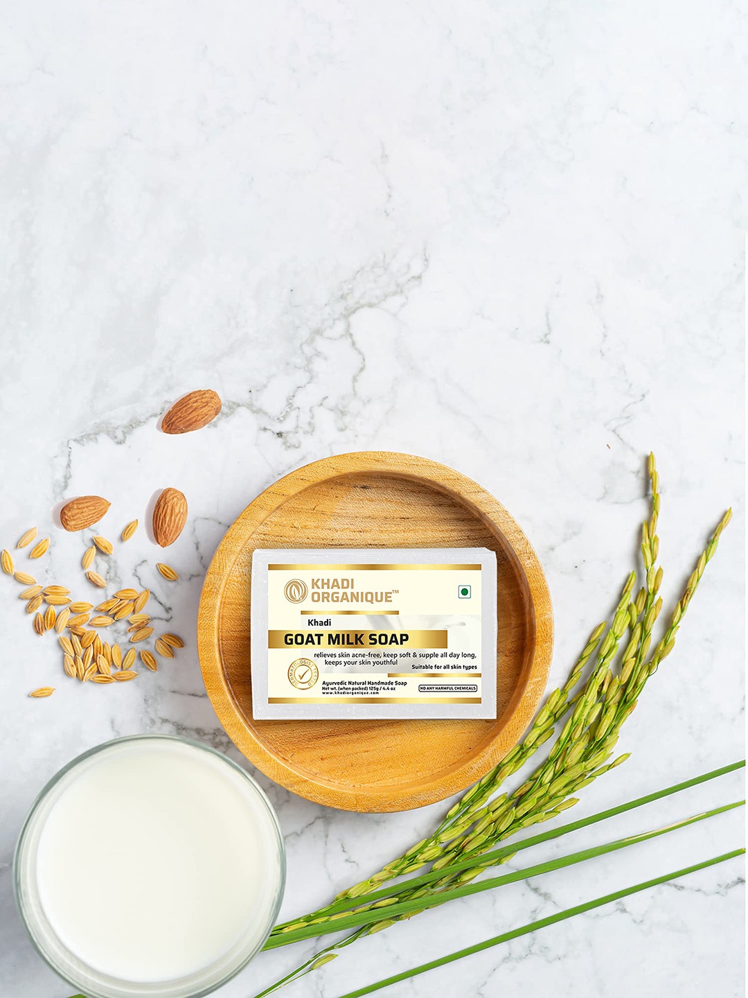 

Khadi Organique Set Of 5 Goat Milk Soap with Almond Oil for All Skin Types - 125g each, White