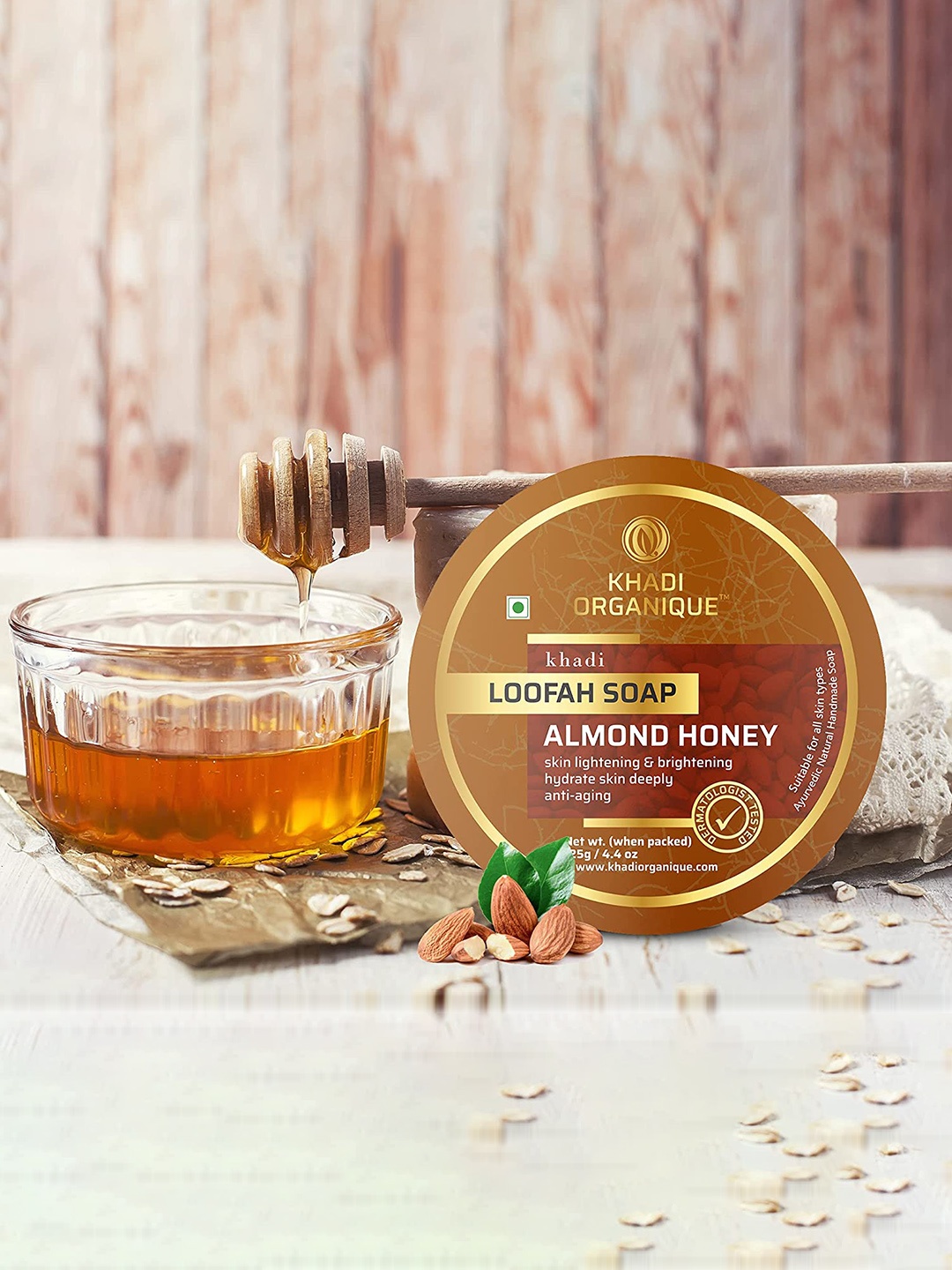 

Khadi Organique Set Of 3 Almond Honey Loofah Soap 125gm Each, Transparent