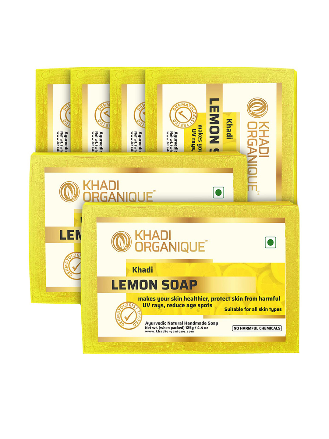 

Khadi Organique Set Of 6 Lemon Soap 125 gm Each, Transparent