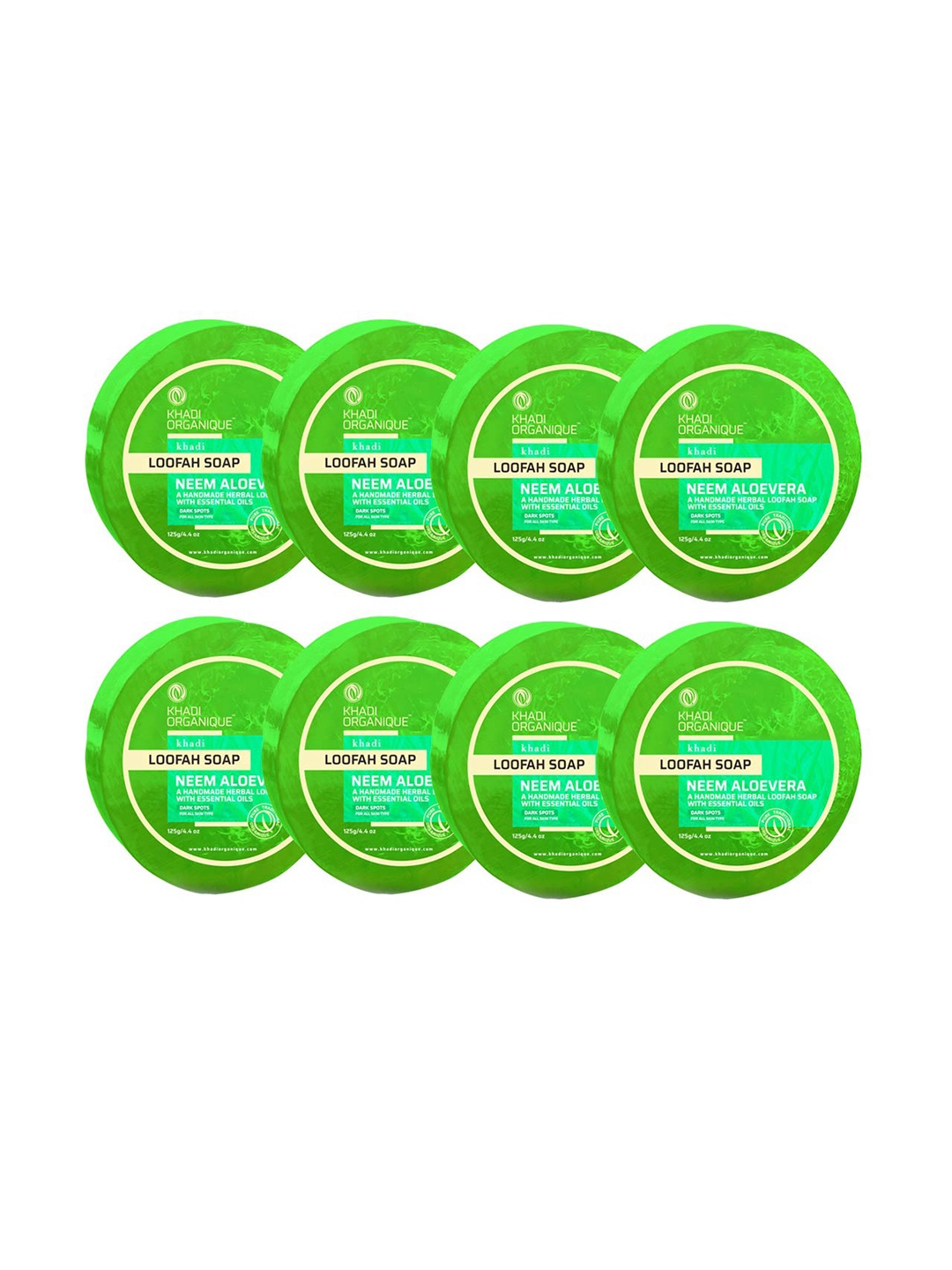 

Khadi Organique Set Of 8 Neem Aloevera Loofah Soap 125g, Transparent