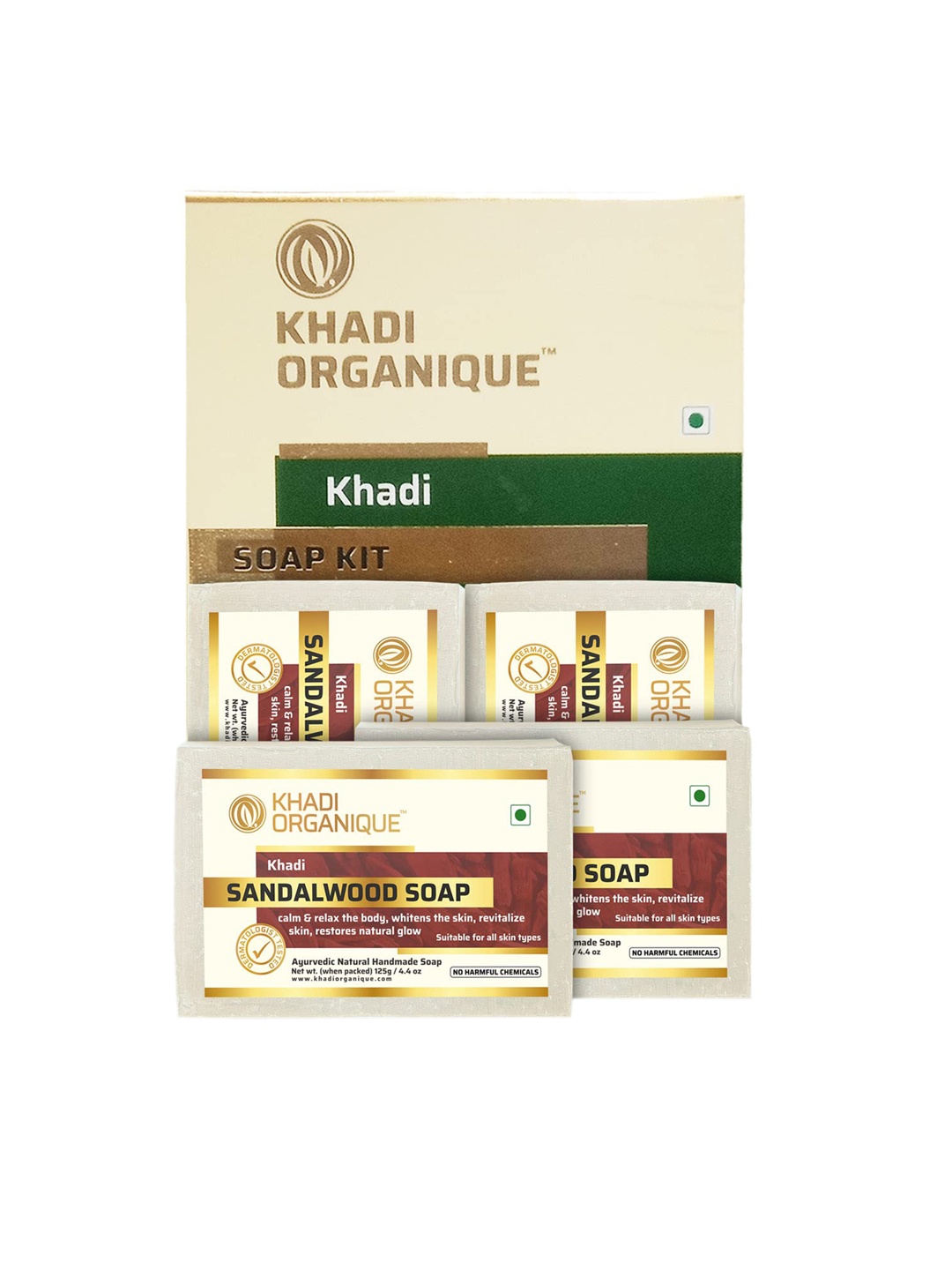 

Khadi Organique Set of 4 Sandalwood Handmade Soap with Essential Oils 125 g (Each), Off white