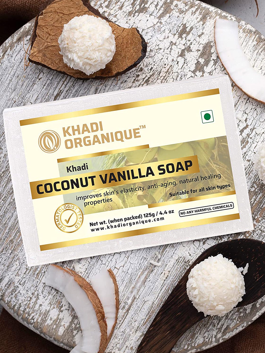 

Khadi Organique Set Of 4 Coconut Vanilla Soap 125 g, Transparent