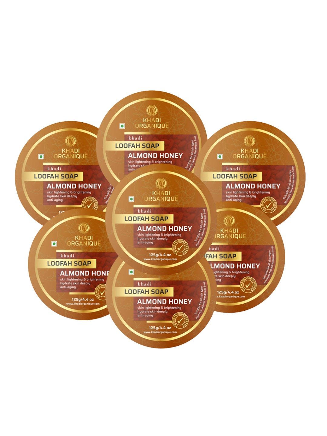 

Khadi Organique Set Of 7 Almond Honey Loofah Soap 125 gm Each, Orange
