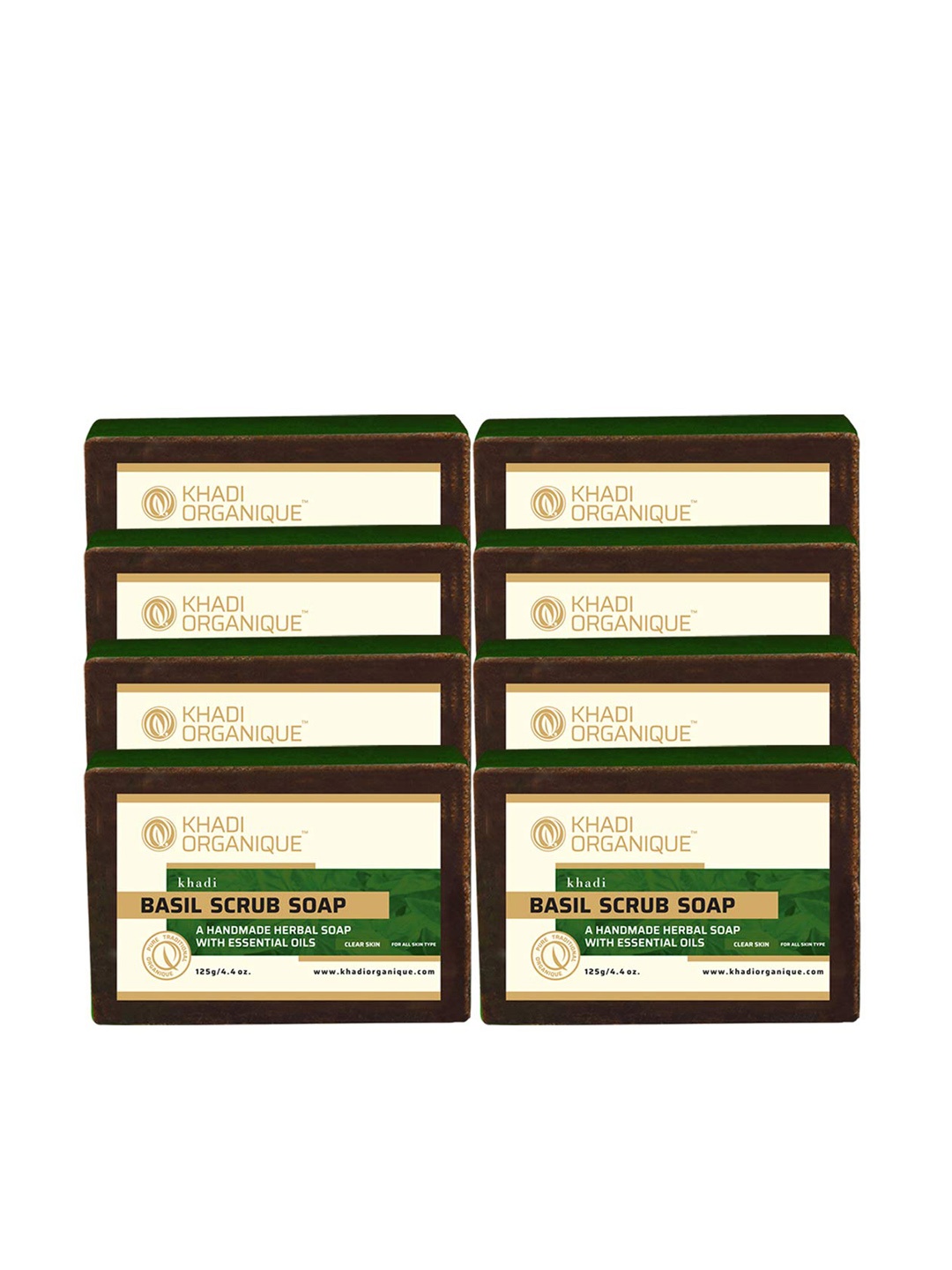

Khadi Organique Set Of 8 Basil Handmade Scrub Soap 125g Each, Beige