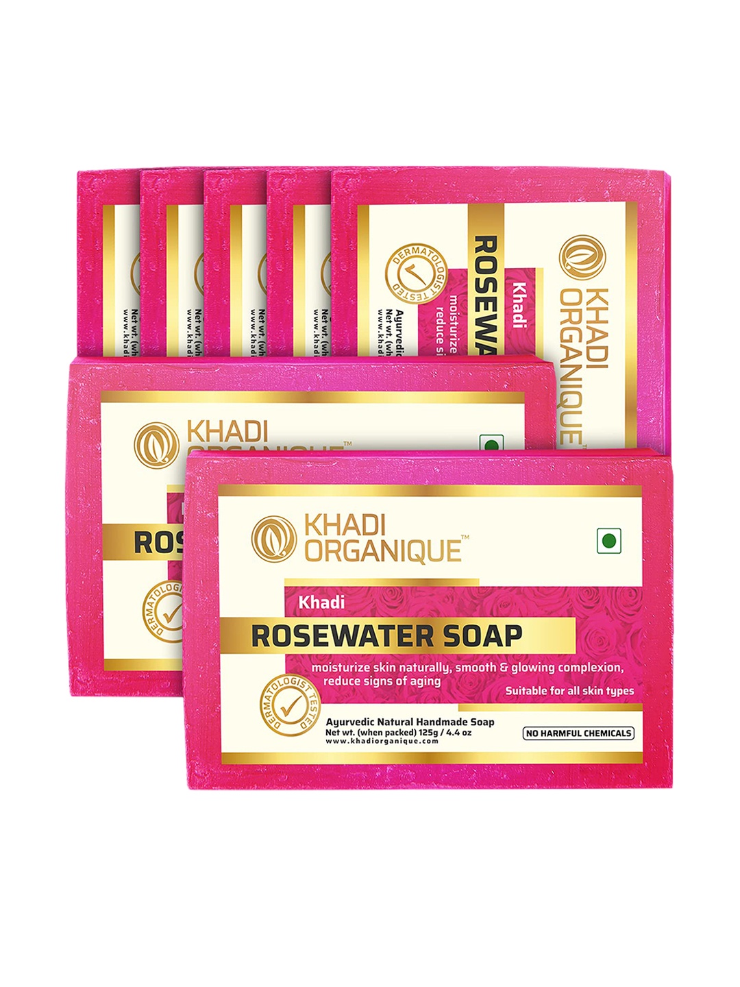 

Khadi Organique Set Of 5 Rosewater Soap 125g, Transparent