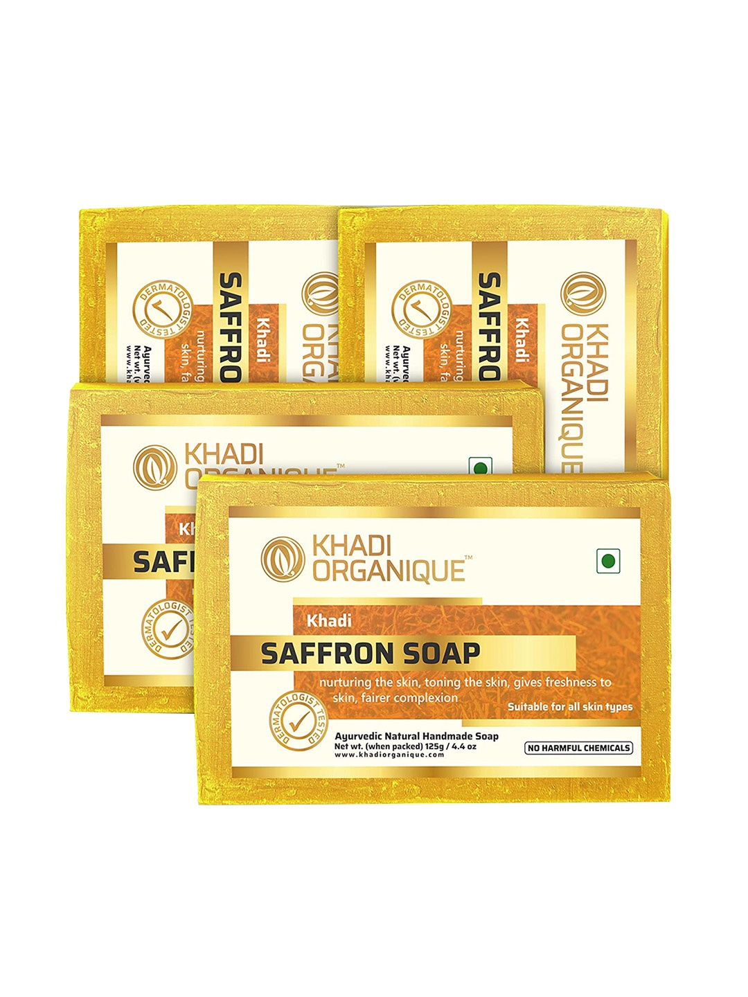 

Khadi Organique Set Of 4 Saffron Handmade Soap 125g Each, Beige