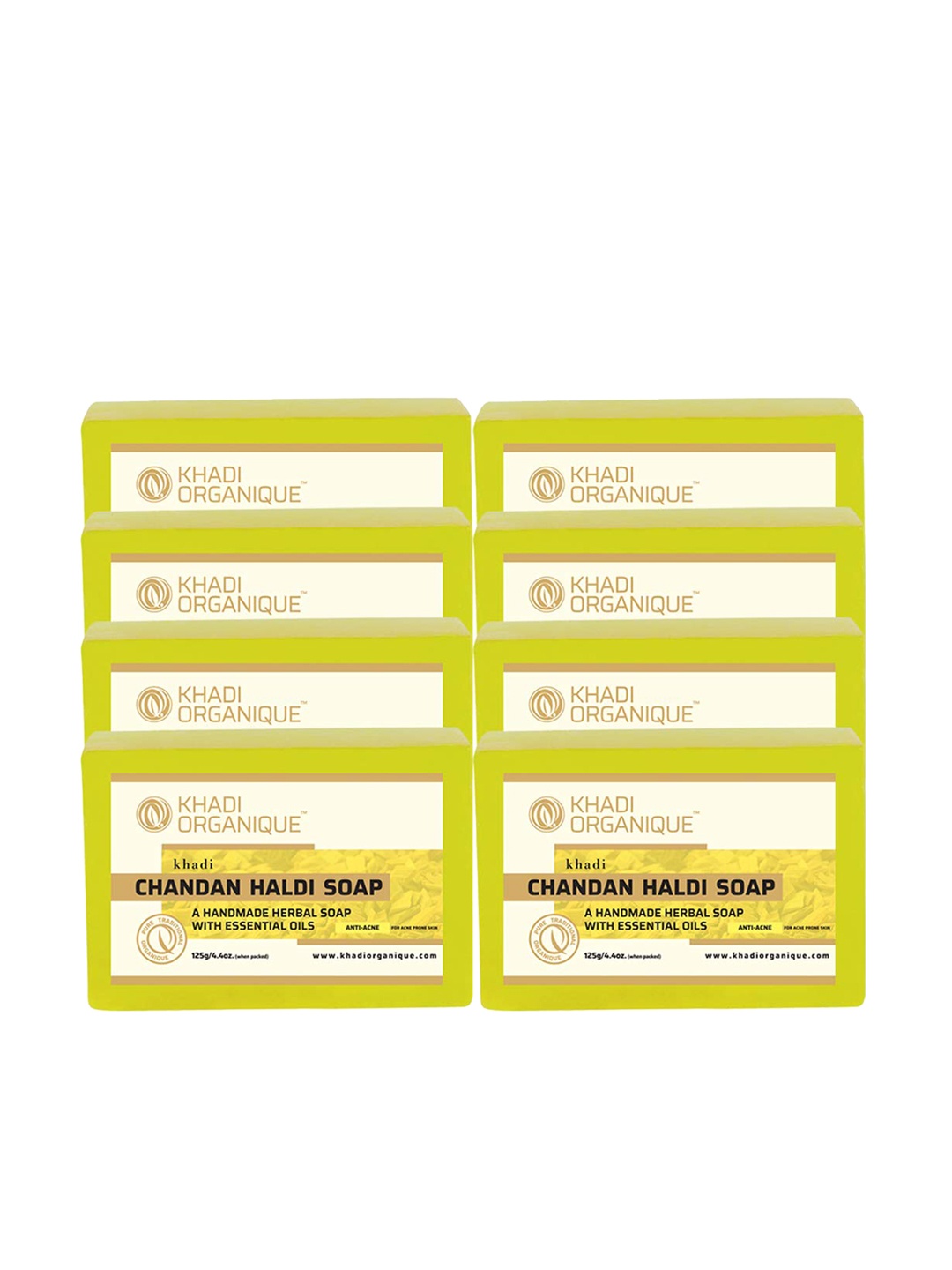 

Khadi Organique Set Of 8 Chandan Haldi Handmade Soap 125g Each, Yellow