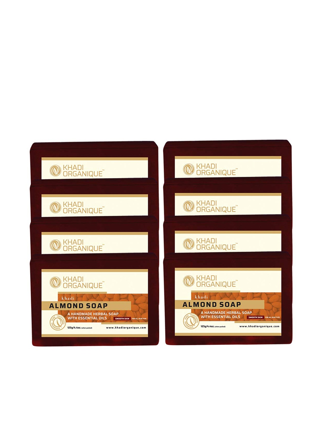 

Khadi Organique Set Of 8 Almond Handmade Soap 125g Each, Brown