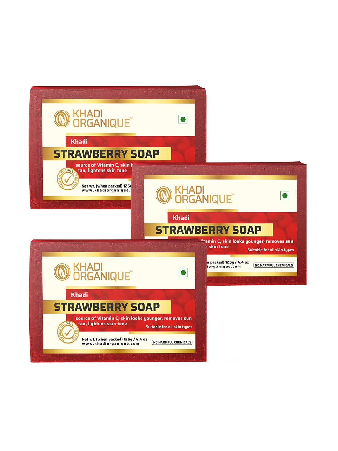 

Khadi Organique Set Of 3 Strawberry Handmade Soap 125g Each, Beige