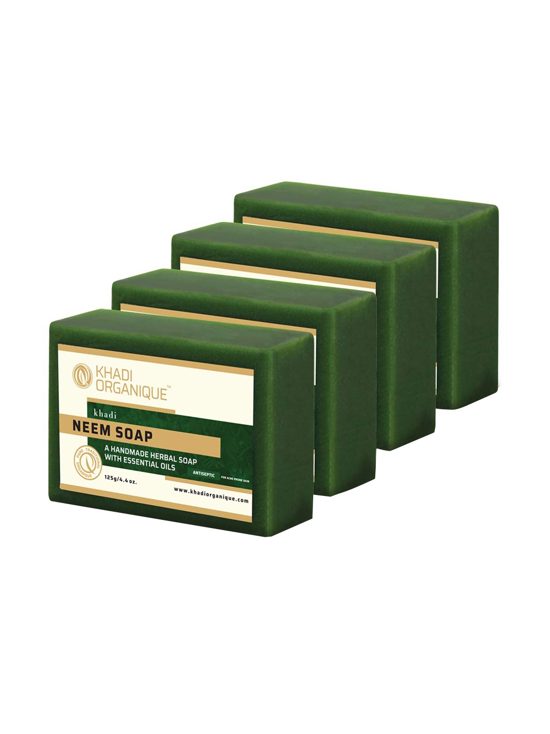 

Khadi Organique Set Of 4 Neem Handmade Soap 125g Each, Beige