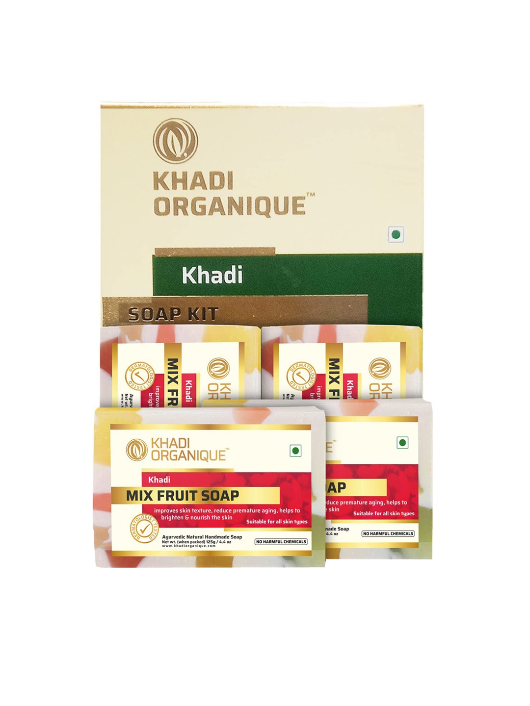 

Khadi Organique Set of 4 Mix Fruit Soap with Essential Oils - 125g Each, Red