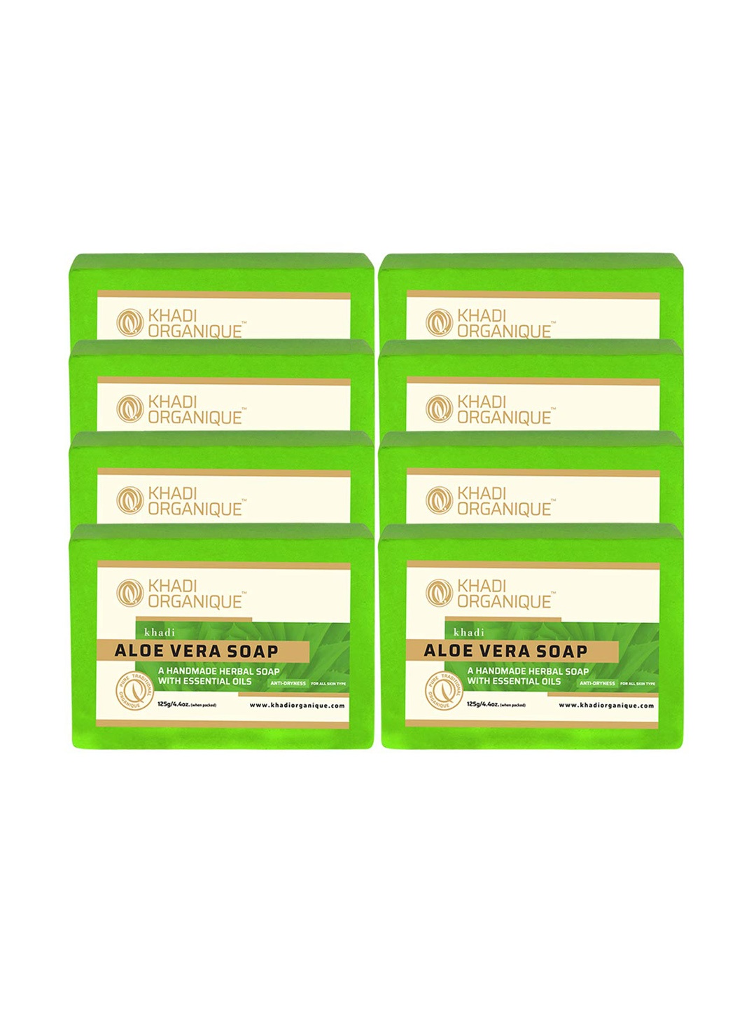 

Khadi Organique Set Of 8 Aloevera Handmade Soap 125g Each, Green