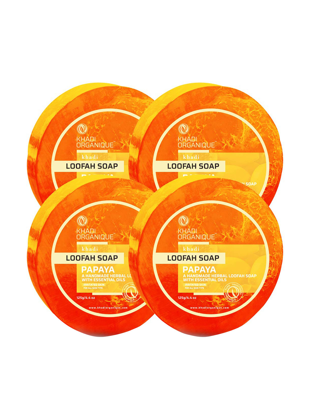

Khadi Organique Set Of 4 Papaya Loofah Soap 125 gm Each, Transparent