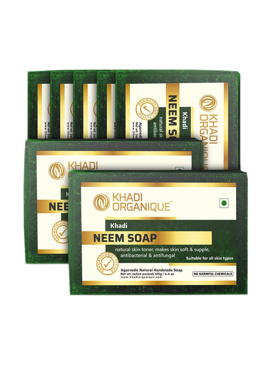

Khadi Organique Set Of 7 Neem Handmade Soap 125g Each, Beige
