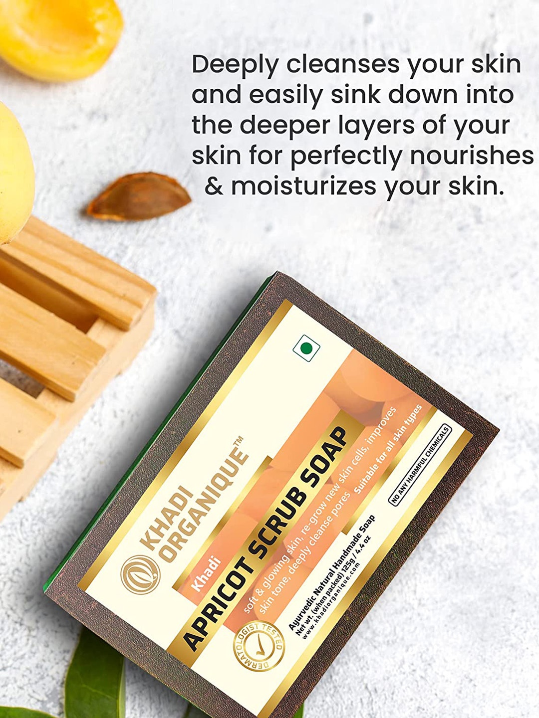 

Khadi Organique Set Of 7 Apricot Scrub Soap with Essential Oils - 125g Each, Brown