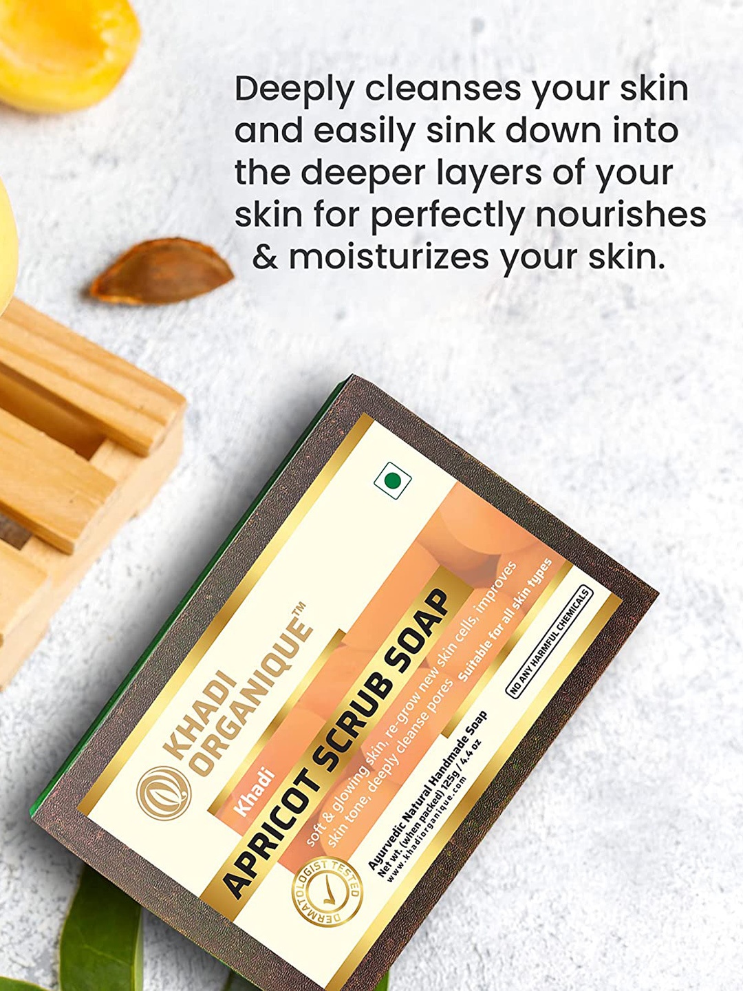 

Khadi Organique Set Of 6 Apricot Scrub Soap with Essential Oils - 125g Each, Brown