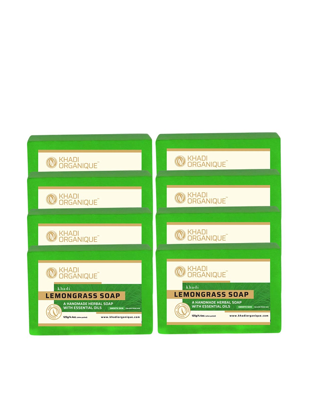 

Khadi Organique Set Of 8 Lemongrass Soap 125 gm Each, Transparent