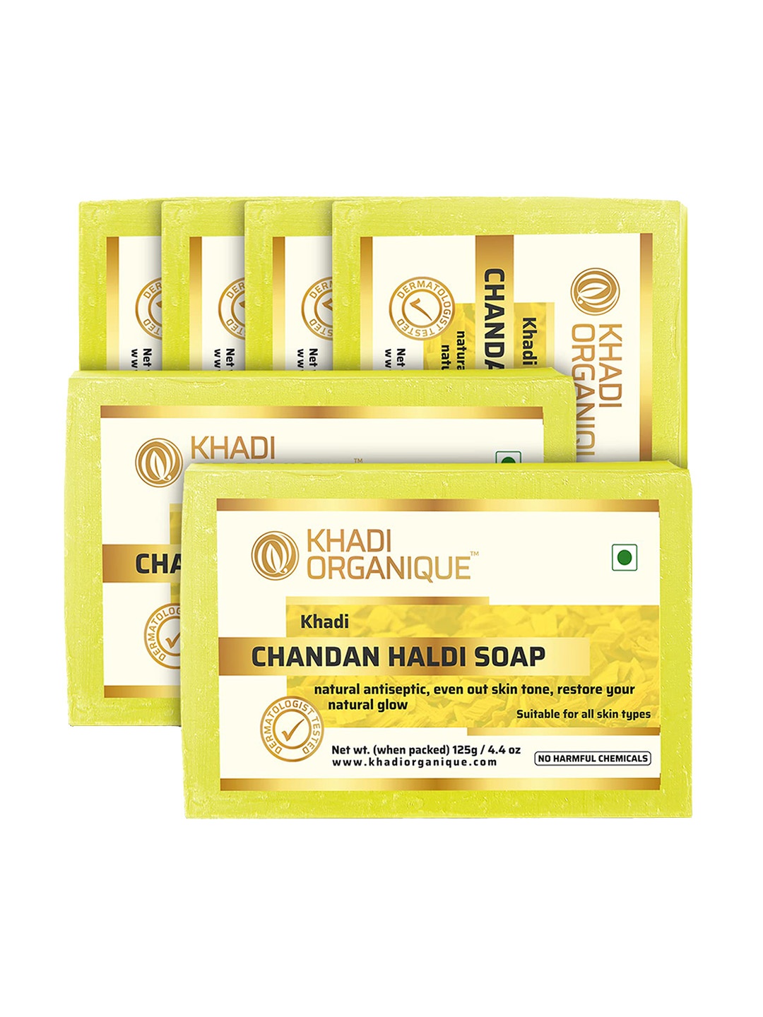 

Khadi Organique Set Of 6 Chandan Haldi Soap for All Skin Types - 125g Each, Yellow